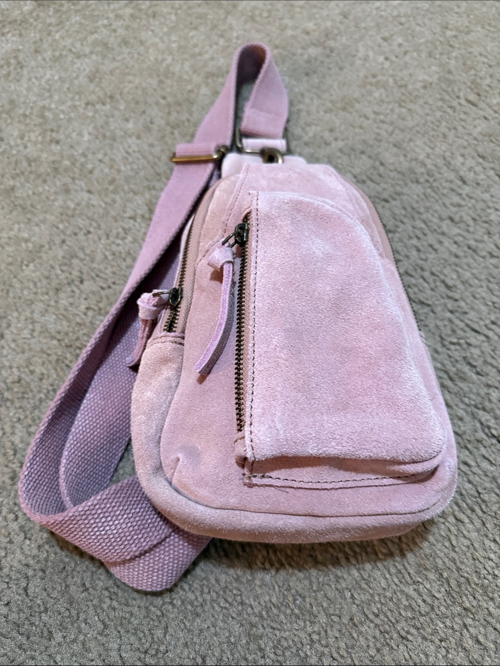 Free People Pink Suede Crossbody Sling Bag - Minimal Women's Shoulder Bag